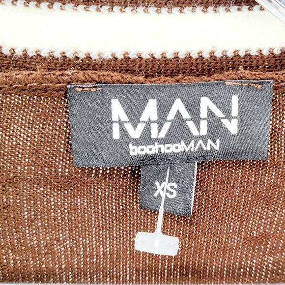 boohoo Man Limited Edition Brown Letterman Button Down Cardigan Sweater Size  XS - Picture 7 of 9